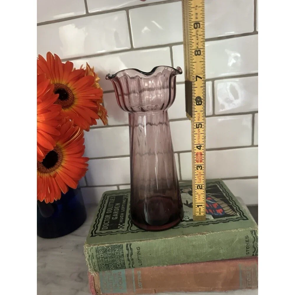 Vintage Amethyst Optic Ribbed Handblown Hyacinth Bulb Forcing 8